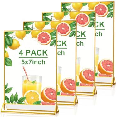 Imagem de PUREZON Suporte de placa de acrílico 12 x 18 cm, pacote com 4 suportes transparentes de dupla face, moldura de mesa para números de mesa de casamento, menus de restaurante, panfletos e exibição de
