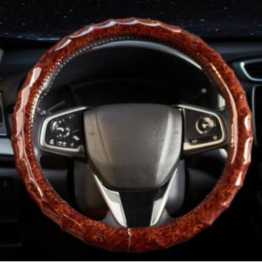Imagem de Knonip Capa de volante de couro de 38 cm pêssego grão de madeira antiderrapante respirável confortável quatro estações protetor universal de roda de carro (café)