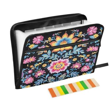Imagem de Wassud Acordeão floral colorido organizador de arquivos de letras A4 pastas de arquivo de papel organizador de documentos fólio com etiquetas pasta de arquivo expansível 13 bolsos