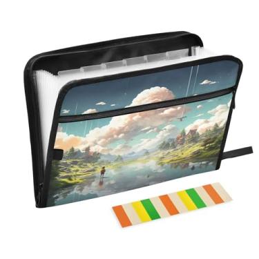 Imagem de Wassud Nature Town Acordeão Organizador de Arquivos Letra A4 Pasta de Arquivo de Papel Organizador de Documentos com Etiquetas Pasta de Arquivo Expansível 13 Bolsos