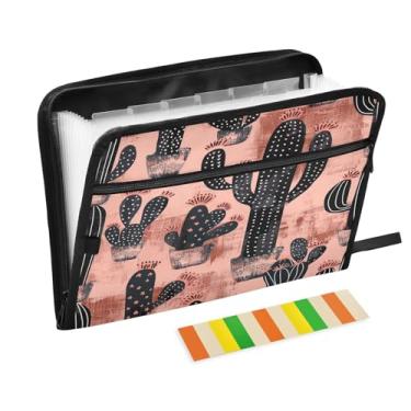 Imagem de Wassud Acordeão de cacto preto, organizador de arquivos, letras A4, pastas de arquivos, documentos, fólio, com etiquetas, pasta de arquivos expansível, 13 bolsos