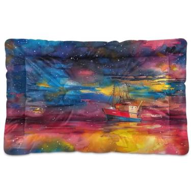 Imagem de Wassud Cama de barco em aquarela para cães pequenos, tapete de cama para cães ao ar livre, lavável para animais de estimação, cama de gato para dormir, viagens 91 x 61 cm