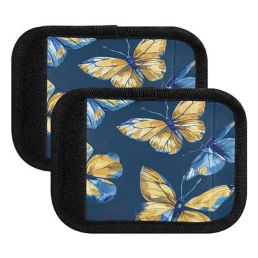 Imagem de Qilmy Pacote com 4 identificadores de bagagem de borboleta azul e alça confortável para carrinho de bebê, mala de viagem, acessórios de viagem 180