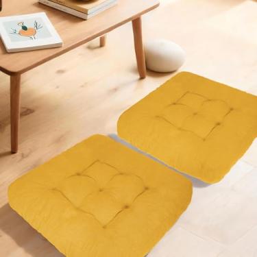 Imagem de YUNLUYE Conjunto de 2 almofadas quadradas grandes para adultos, almofada de veludo cotelê tufada para sala de estar, 55 x 55 cm, amarelo