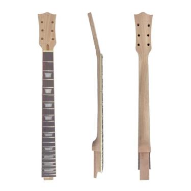 Imagem de YoungMonic Braço de guitarra elétrica mogno 22 trastes escala de 61 cm jacarandá com porca normal de encadernação de substituição de peças de guitarra inacabadas (Burlywood com incrustação de trapézio