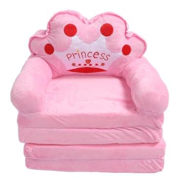 Imagem de Asixxsix Cadeira Infantil, Sofá-cama Dobrável Princesa Tiara Rosa para Crianças, sofá Conversível de Pelúcia Macio Com Capa Removível e Lavável para Ler, Cochilar, Brincar Em Casa (Dobrando em