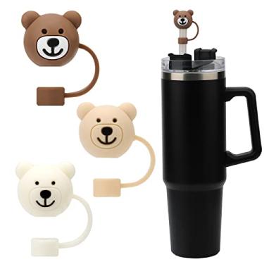 Imagem de 3 peças, capa de canudo de urso, capas fofas de silicone macio para ursos, tampas, protetor de tampas, sem BPA, compatível com Stanley 30 de 10 mm, copo tumbler de 1,134 g (E40008)