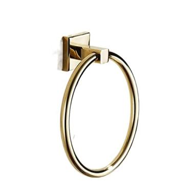 Imagem de Prateleira de banheiro anel de toalha de banheiro dourado cobre completo redondo toalheiro anel de toalha de banheiro rack de banheiro quarto rack de parede prateleira flutuante (cor: A) (C)