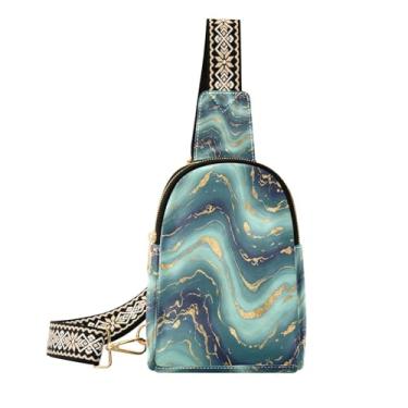 Imagem de CEBUGI Pochete feminina com textura de mármore ciano, bolsa tiracolo de couro, bolsa de peito para caminhadas, viagens ao ar livre