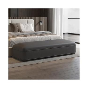 Imagem de Banqueta de cabeceira de cama de luxo leve e moderna moderna para quarto de couro, vestiário, entrada de banco longo (cinza escuro)