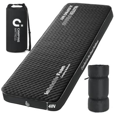 Imagem de Almofada de dormir autoinflável, colchão de acampamento de espuma ultra-grossa de 10 cm com saco de bomba de ar, tapetes de dormir para adultos colchão inflável de acampamento, berço, viagem, carro,