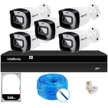 Imagem de Kit CFTV Intelbras NVR 1408P 5 Câmeras IP e HD 500GB