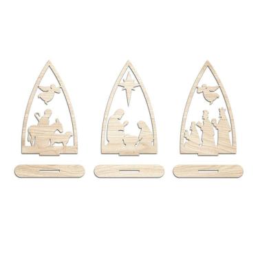 Imagem de Trio Presépio Natal 9cmx15cm - Cria Arte Laser Madeira Clara