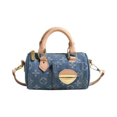 Imagem de Bolsa Mensageira De Jeans Feminina, Estilosa E Portátil, Bolsa Cilíndr