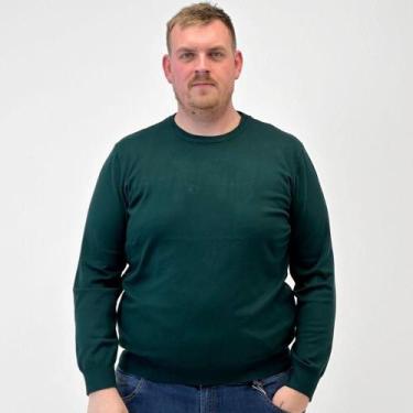 Imagem de Blusa de Lã Delkor Plus Size Básica Gola Redonda Masculina, G1, Verde 