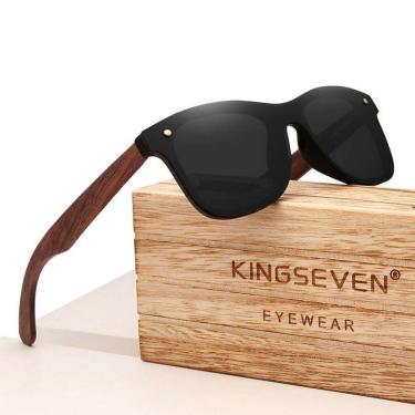 Imagem de Óculos de Sol Masculino Artesanal Bambu Kingseven Proteção Polarizados UV400 Espelho