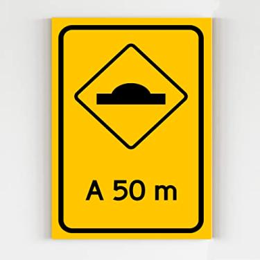 Imagem de Placa de sinalização lombada a 50 metros aviso transito mdf