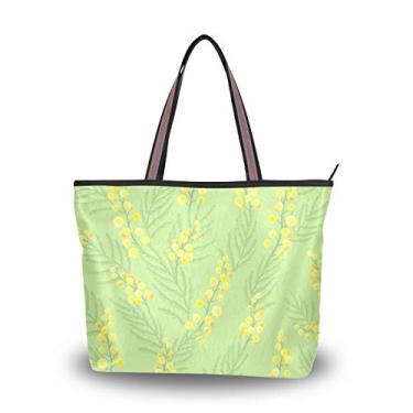 Imagem de Bolsa sacola verde Mimosa flor bolsa de ombro para mulheres e meninas, Multicolorido., Medium