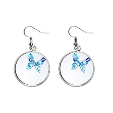 Imagem de Brinco de borboleta azul celeste animal voando grafite brinco pendente prata joia feminina