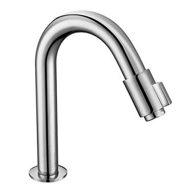 Imagem de Pia de lavatório Torneira de água fria Somente furo único Torneira de montagem em deck para lavatório Preto fosco para banho de banheiro, Cromado