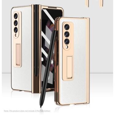 Imagem de Com S Pen Fold 4 Capa de couro revestida para Samsung Galaxy Z Fold 3 2 5 360 Protetor de tela cheia Capa de telefone com suporte magnético, 3, para Samsung Z Fold 2