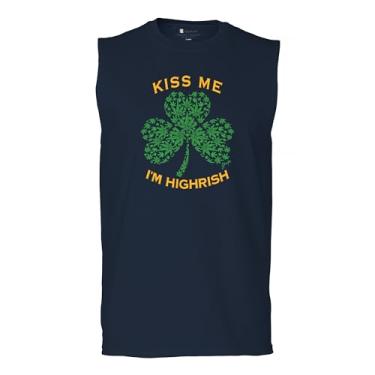 Imagem de Kiss Me I'm Hirish Camiseta masculina divertida Dia de São Patrício 420 Weed Smoking Paddy's Shamrock Irish Shenanigans, Azul marinho, P