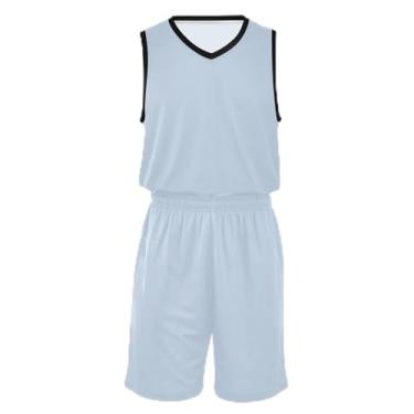 Imagem de CHIFIGNO Camiseta de basquete infantil com glitter dourado, tecido macio e confortável, vestido de jérsei de basquete 5T-13T, Azul claro elegante, P