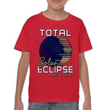 Imagem de Camiseta juvenil Total Solar Eclipse Path relógio apenas com óculos de eclipse 8 de abril de 2024 festa astronomia sol lua crianças, Vermelho, G