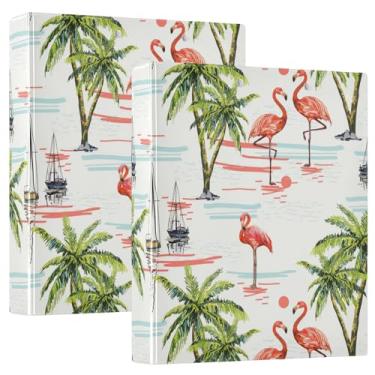 Imagem de 3 fichários anéis, fichários de 2,5 cm e meia polegada com bolsos, pacote com 1/2 pacote, fichário de material escolar, capa dura, flamingo tropical