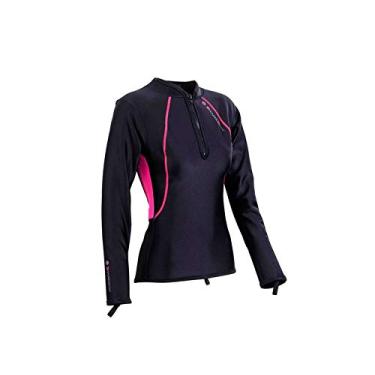Imagem de Sharkskin Camisa feminina robusta à prova de frio manga longa com zíper no peito para mergulho e esportes aquáticos, preto/rosa, 2GG, WSSCPLSCZBKPK