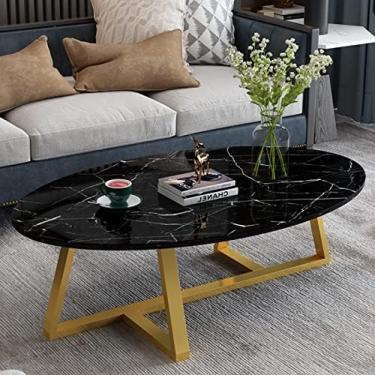 Imagem de Mesa final, mesa de centro moderna, mesa de centro oval, parte superior de madeira, estrutura de metal resistente, mesa de centro moderna industrial simples, c