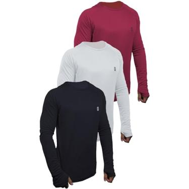 Imagem de Kit 3 Camisetas Skube Com Proteção UV 50+ Dry Fit Segunda Pele Térmica Tecido Termodry Manga Longa Dedeira - Preto, Branco, Vermelho - M