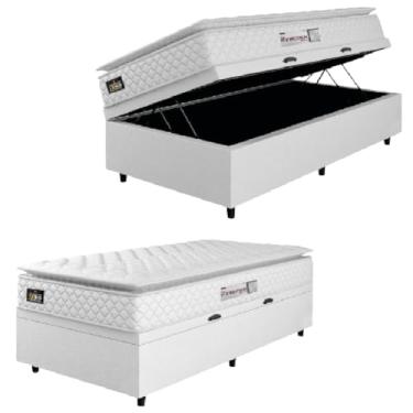 Imagem de Cama Box Colchão Espuma D33 Pillow Top New Millenium Branco Hellen – Suporta Até 120 Kg Por Pessoa (solteiro com baú)
