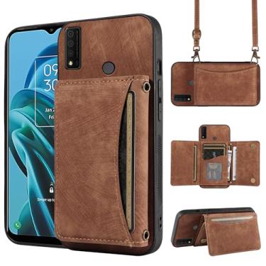 Imagem de Capa de telefone para TCL 30XE/30V/4X/20AX/20A/20R/Bremen 5G Capa carteira com alça de ombro transversal, bolso de crédito de couro Slim Stand Flip Purse TLC T601DL 30 XE XE5G V 20 AX R A 6,67 meninas