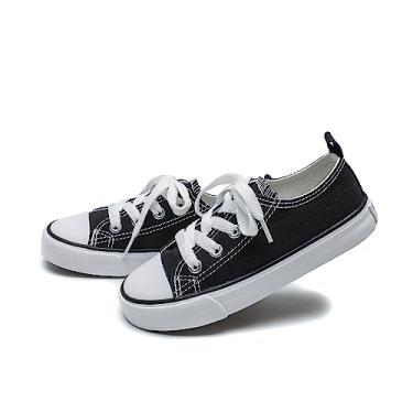 Imagem de Mybozz Tênis infantil de lona para meninos e meninas, cano baixo, sem cadarço, Preto - 01, 8 Toddler