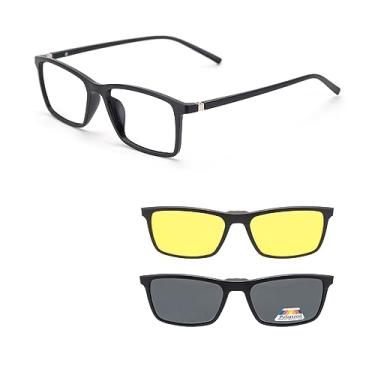 Imagem de Kit Armação de Oculos com Clip On 3 em 1 de Sol Masculino Polarizado Oculos Dia e Noite (3503 53-18-142)