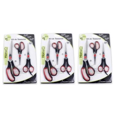 Imagem de Kit 3 Cartelas Tesouras HM em Aço Inox 5,5" / 7,5" / 9,5" - 9 Peças - 