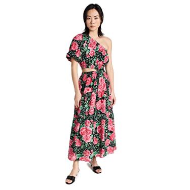 Imagem de MOON RIVER Vestido midi feminino com estampa floral de um ombro só, Preto Multi, PP