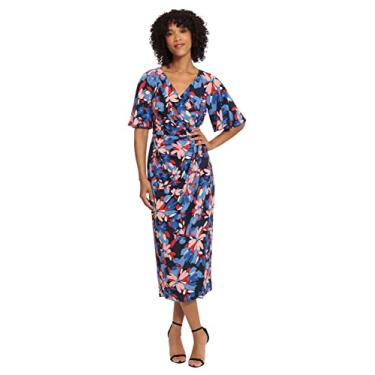 Imagem de Maggy London Vestido midi feminino com manga esvoaçante e manga curta, Azul-marinho/vermelho, 42