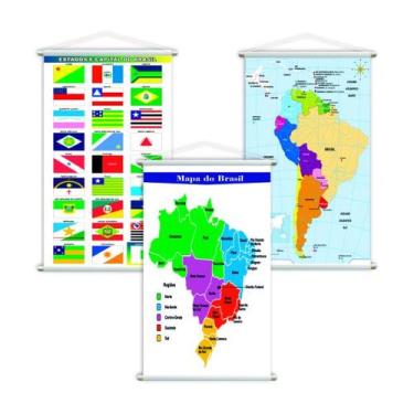 Imagem de Mapa Brasil + Bandeira + América Do Sul Kit 3 Banners Grande - PlimSho