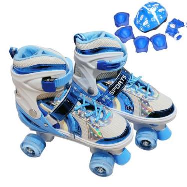 Imagem de Patins Infantil 4 Rodas ARCO IRIS Com Led Com Kit Proteção Menina Meni