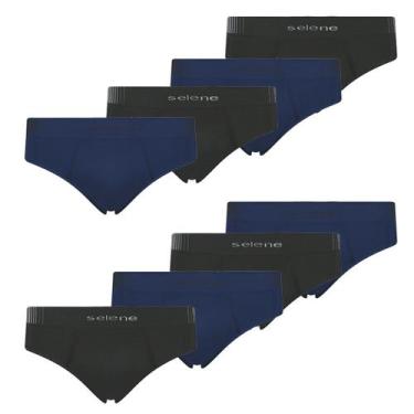 Imagem de Kit 10 Cueca Selene Microfibra Masculina Slip sem costura, Preto e azu