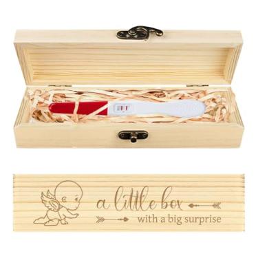 Imagem de CHGCRAFT Caixa de lembrança de teste de gravidez com asas de anjo para bebê caixa de presente de anúncio de gravidez de madeira com fita de ráfia e cadeado presentes de anúncio para pai marido, 20 x 5