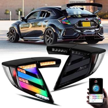 Imagem de T T-ABC Lanterna traseira estilo Mugen RGB compatível com Honda Civic 2016-2021 Hatchback tipo R FK7/8, luzes traseiras que mudam de cor, animação sequencial de LED, acessório multicolorido