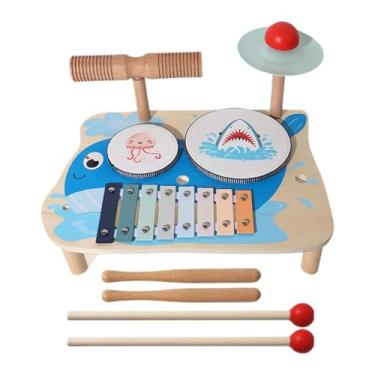 Imagem de MERIGLARE Instrumento de percussão infantil infantil com habilidade motor de xilofone com mallets kits de tambor de tambor de madeira para meninos e meninas