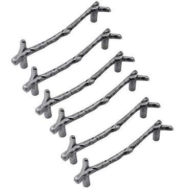 Imagem de Puxador de galho de liga de zinco para armários de cozinha banheiro cômoda gaveta bar ferragens de porta - prata retrô 128 mm centros de furos - pacote com 6 (centros de furo prateado: 5 polegadas)