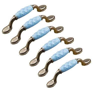 Imagem de Puxador de gaveta de cozinha azul de cerâmica para móveis puxadores de armário puxadores de armário puxadores de porta de guarda-roupa puxador de armário de cômoda (distância do orifício 96 mm)