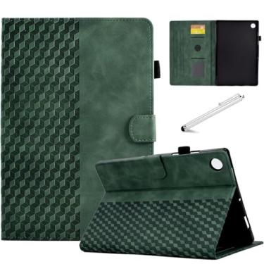 Imagem de Fancity Capa para Samsung Galaxy Tab A9 + 11 polegadas (SM-X210/SM-X216/SM-X218) versão 2023, design em relevo de couro de camurça com suporte para slot para cartão compatível com tablet Galaxy Tab A9 Plus - Verde
