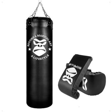 Imagem de Saco Pancada Boxe120 Cm + Luva Bate Saco Muay thai Treino Luta Cor Preto Equipamento Luta Gorilla
