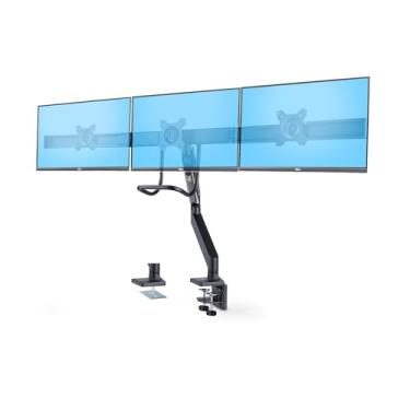 Imagem de StarTech.com Braço triplo para monitor de mesa com barra transversal para até três telas de 27 polegadas, VESA 75 x 75/100 x 100, ajustes de braço sem ferramentas
